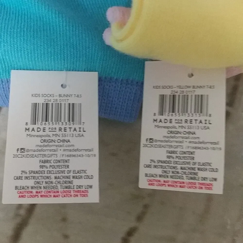 Spring Theme Bunny Print Kids' Socks - 2 Count Size 7-8.5